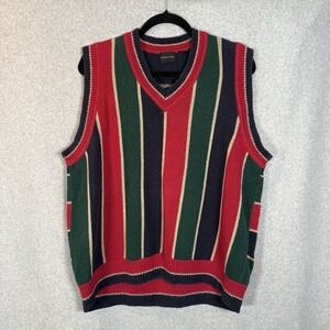Structure Sweater Vest Knit Stripes Men's Size Large Ramie Grandpa Vintage